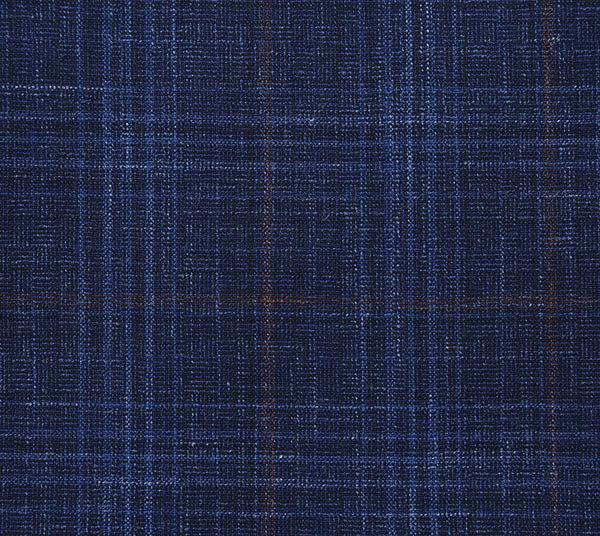 Regular Fit Wool & Linen Blue Plaid Blazer Product Image