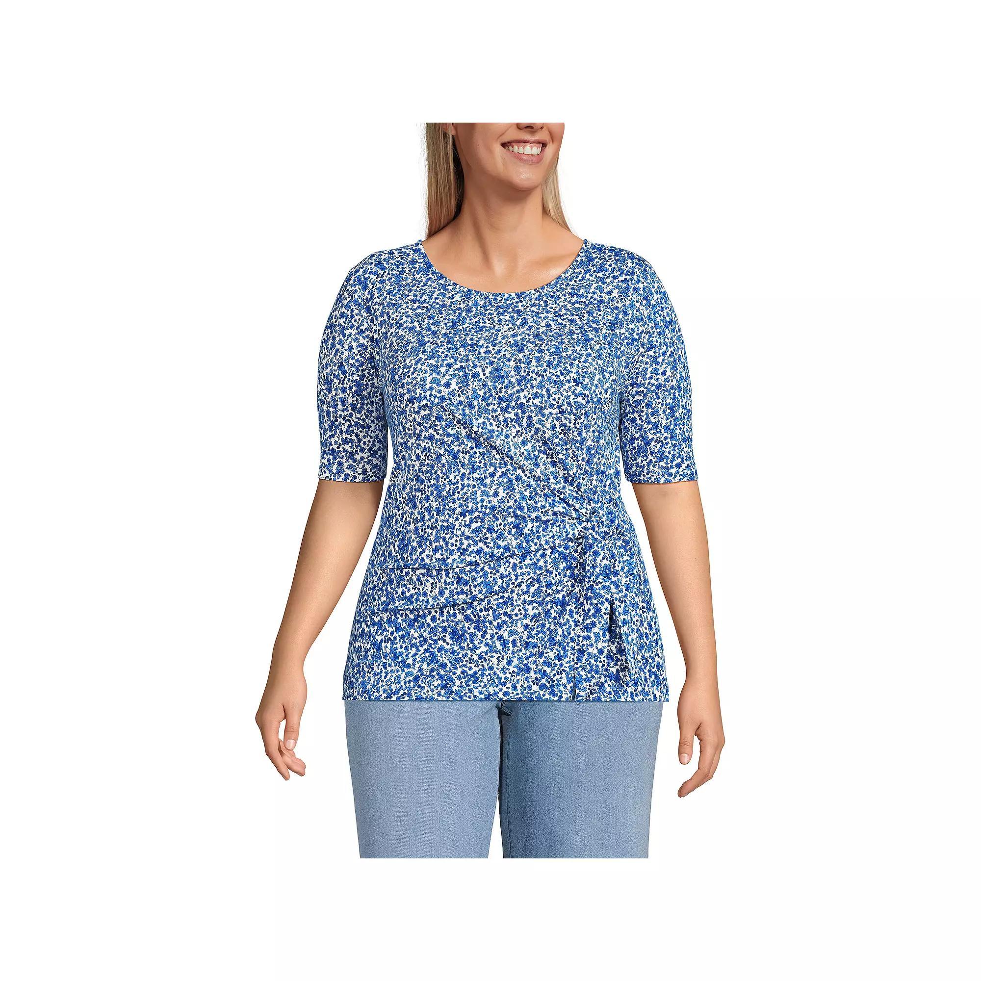 Women's Plus Size Lands' End Lightweight Jersey Tie Front Top, Size: 3XL, Black Product Image