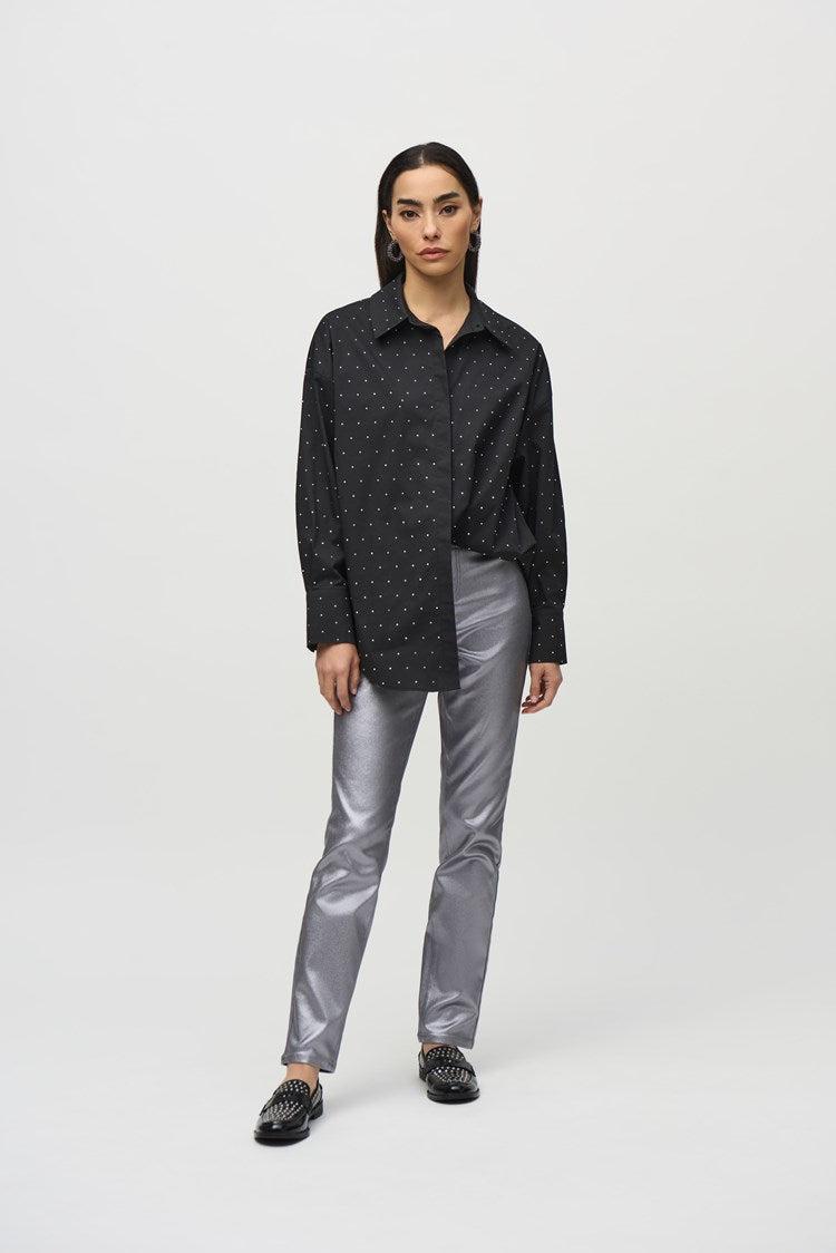 Metallic Coated Classic Slim Denim Pants Product Image