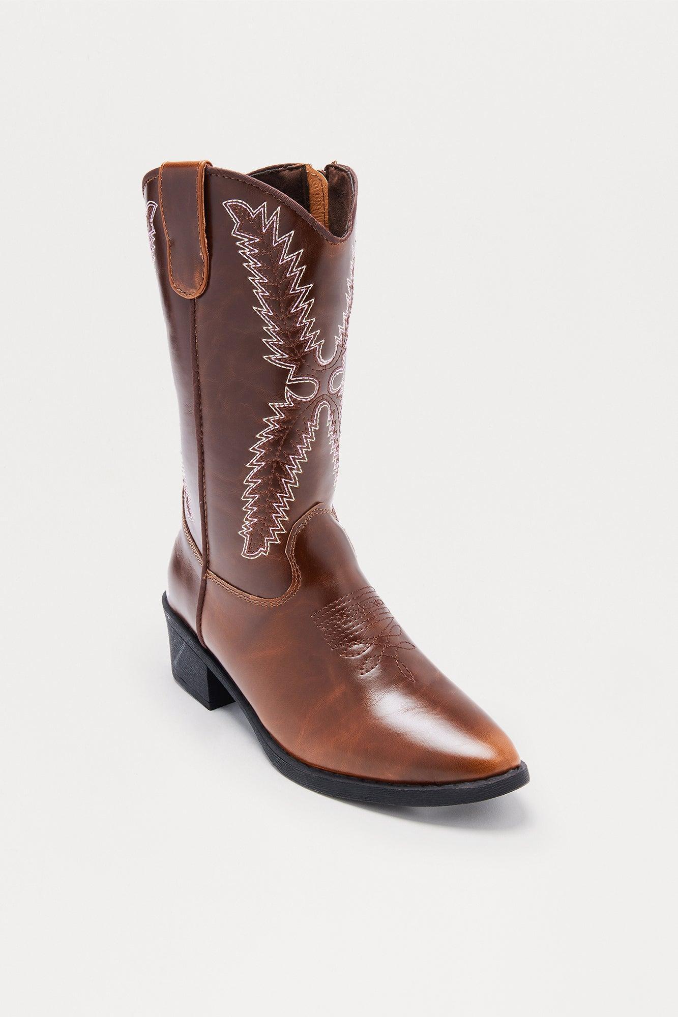 Spur Faux Leather Cowboy Boots - Brown Female Product Image