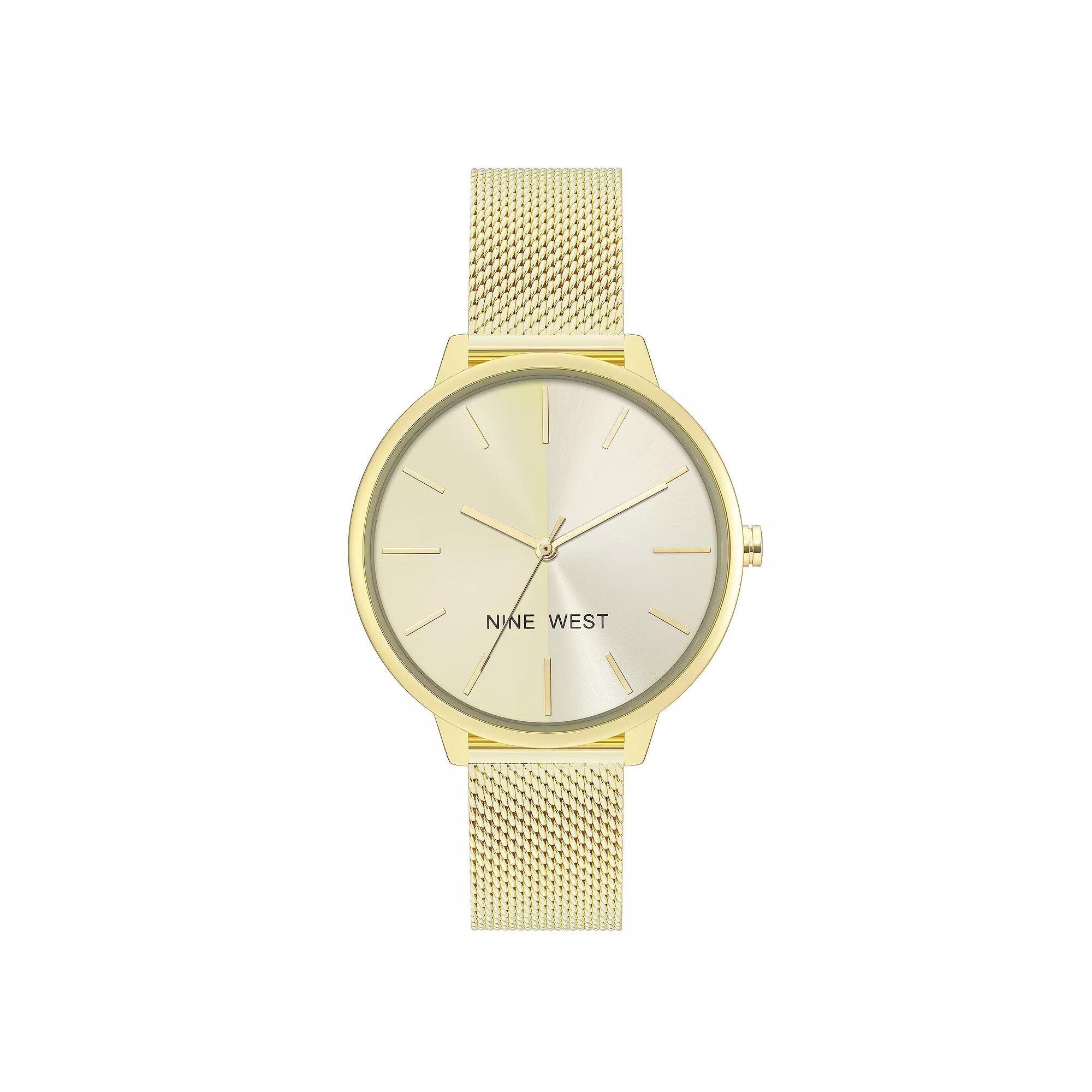 Nine West Womens Split Dial Mesh Watch Beige Product Image