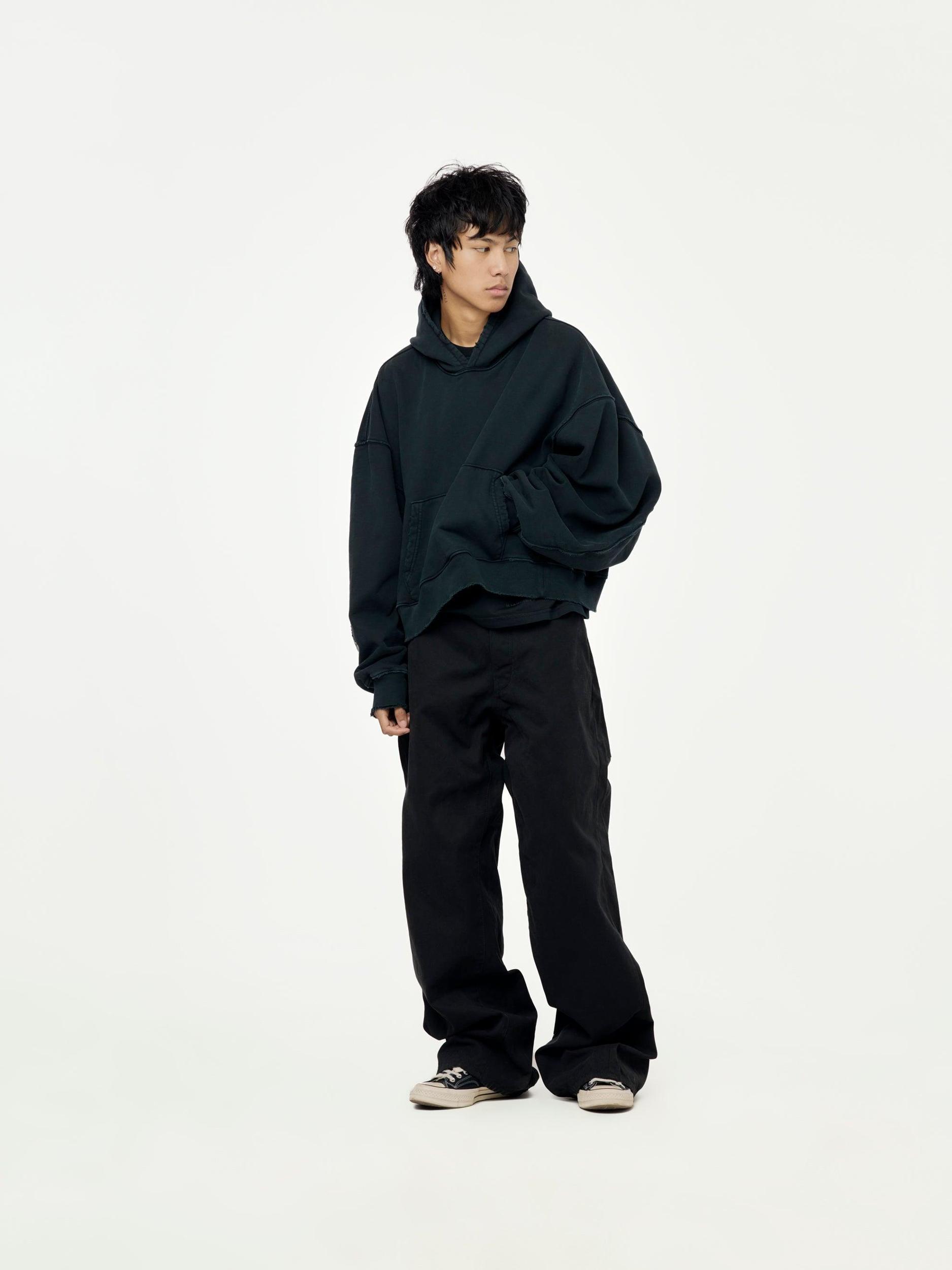 HEAVY TERRY SHORT HOODIE (Stonewash Black) Product Image