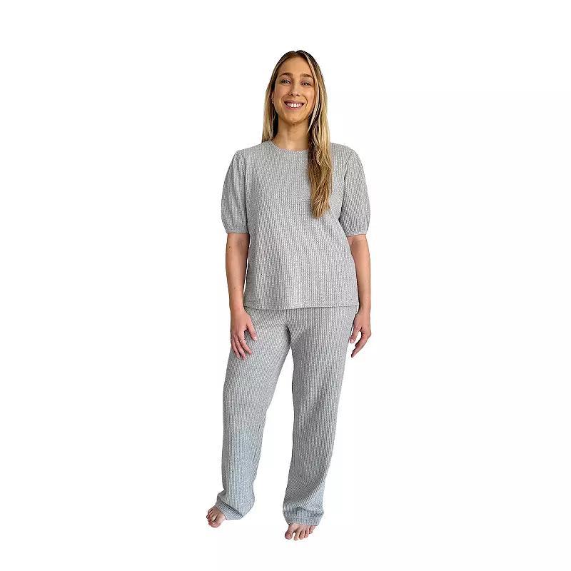 Women's Peace, Love & Dreams Puff Sleeve Waffle Pajama Top & Pajama Bottoms Set, Size: Small, Cloud Dancer Product Image