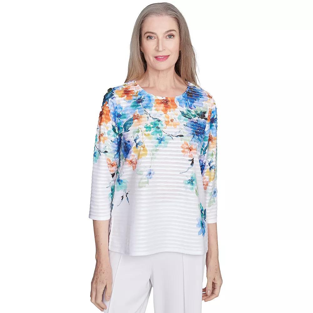 Petite Alfred Dunner Textured Floral Neckline Top, Women's, Size: Medium Petite, Marine Team Product Image