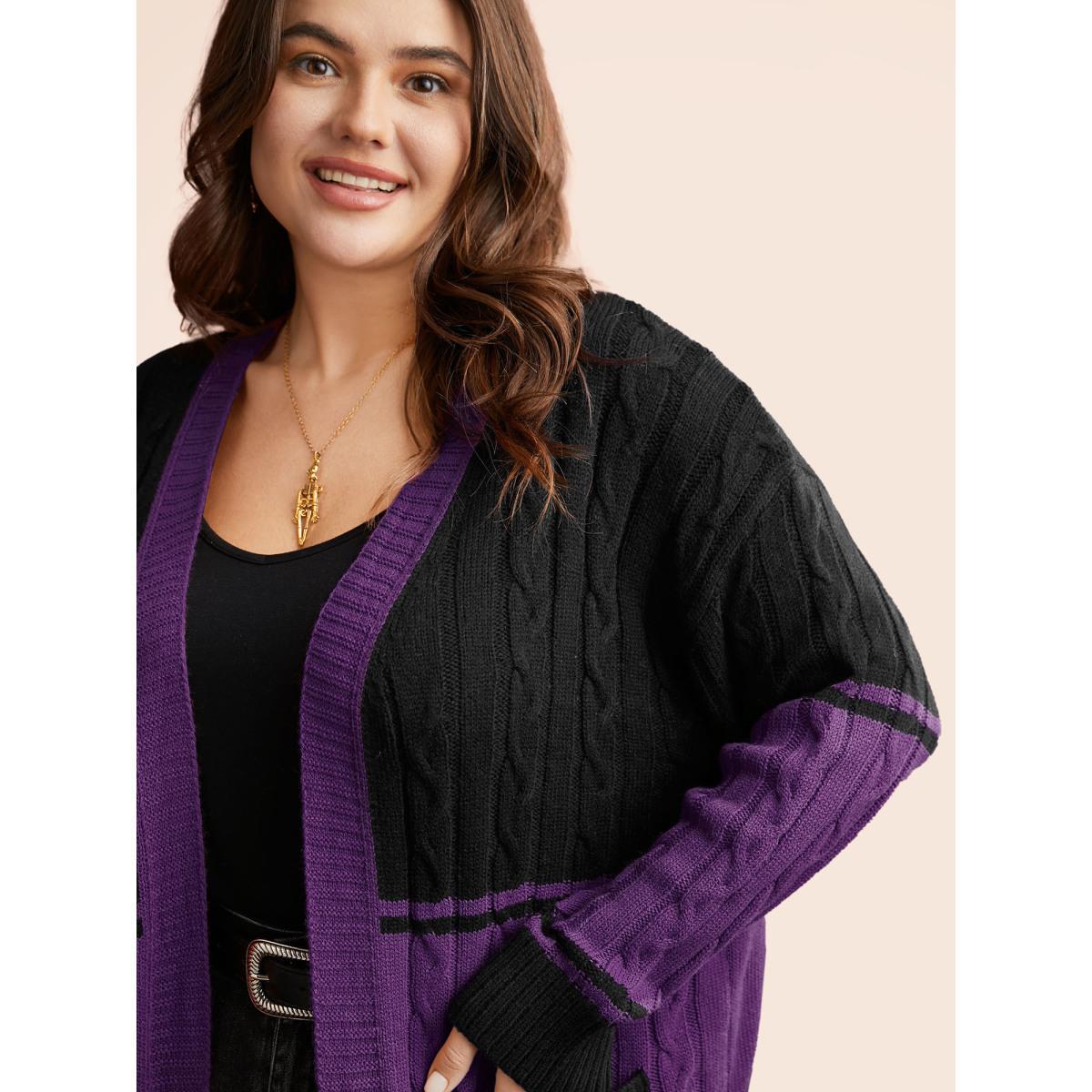 Plus Size Jack-o-Lantern Motif Cable Knot Cardigan Deeppurple Women Casual Loose Long Sleeve Everyday Cardigans BloomChic 26/4X Product Image