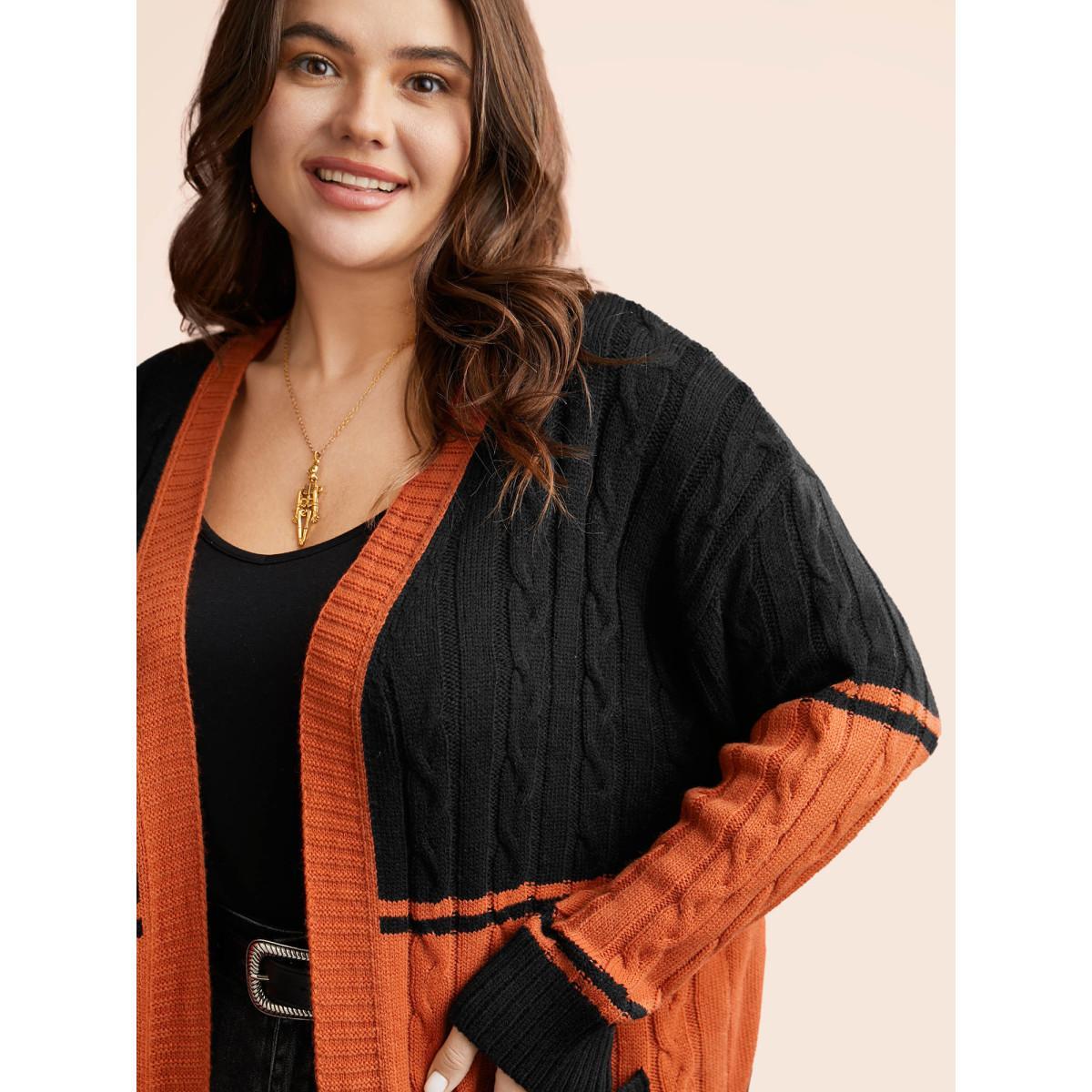 Plus Size Jack-o-Lantern Motif Cable Knot Cardigan Black Women Casual Loose Long Sleeve Everyday Cardigans BloomChic 14-16/1X Product Image