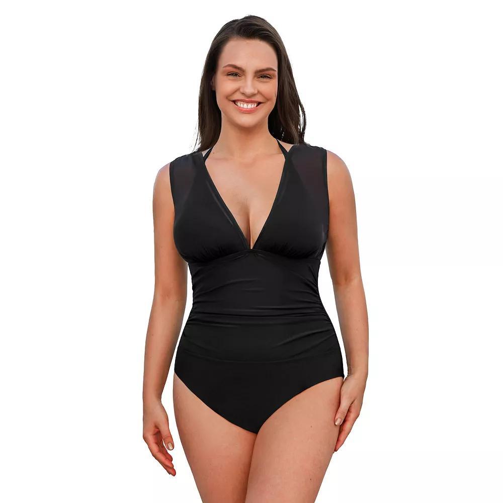 Plus Size Cupshe Halter Mesh One-Piece Swimsuit, Women's, Size: 1XL, Black Product Image