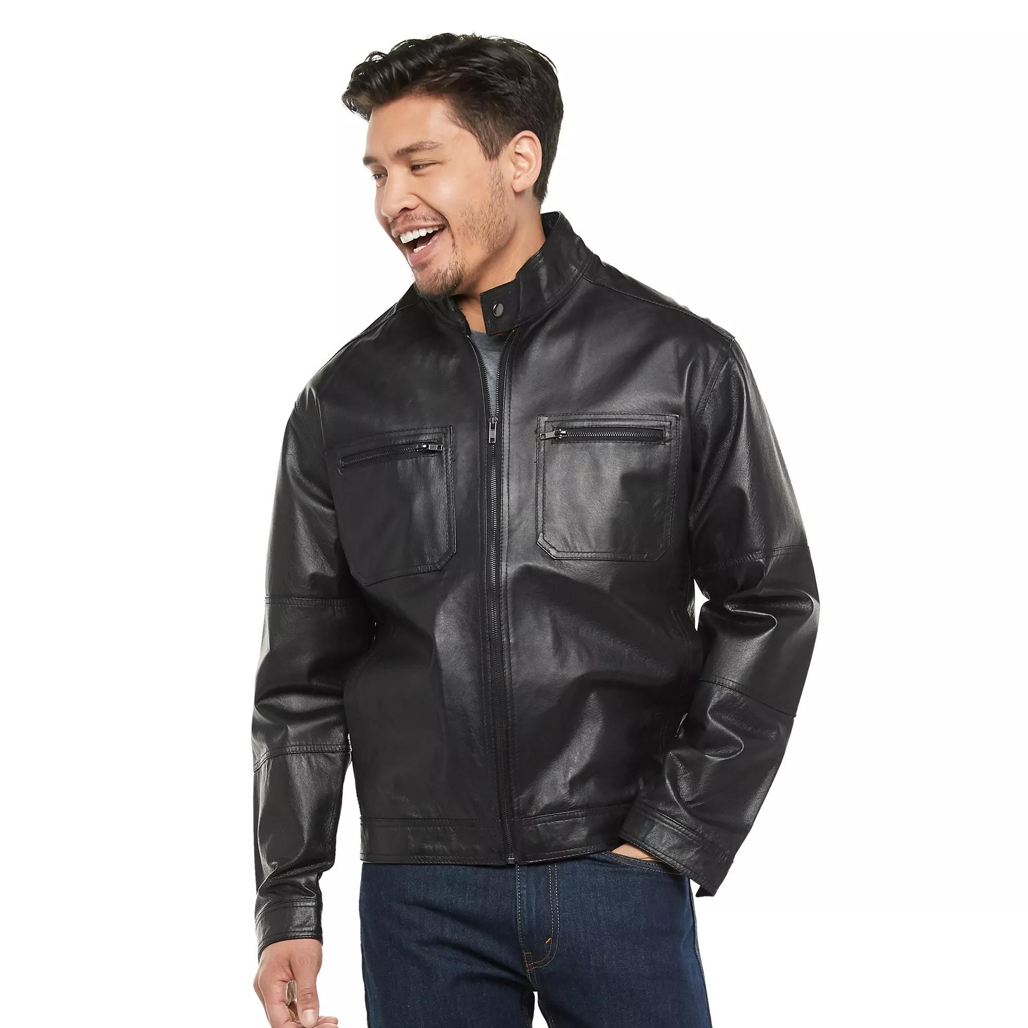 Men's Vintage Leather Moto Jacket, Size: Medium, Brown Product Image