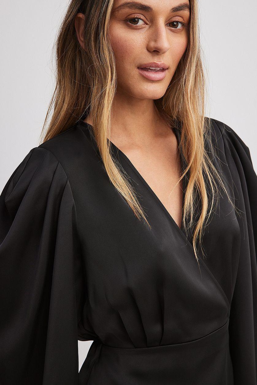 Satin Gathered Shoulder Mini Dress Product Image