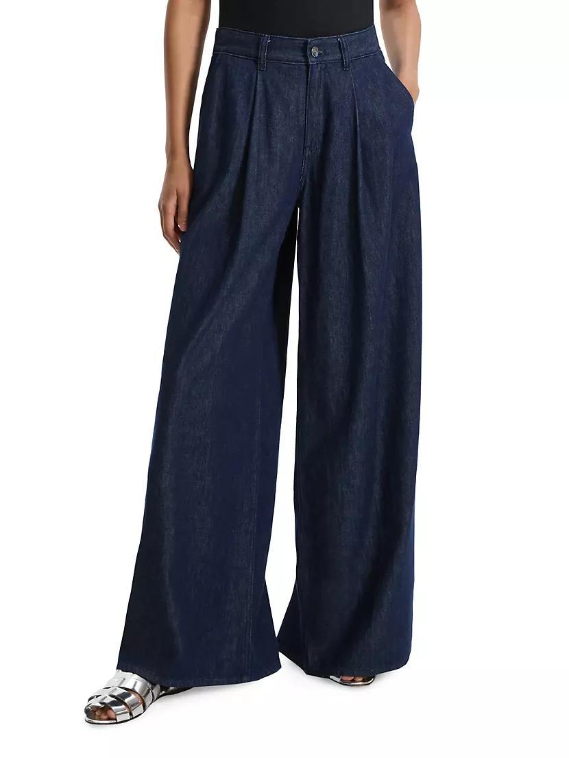 Pleated Wide-Leg Denim Pants Product Image