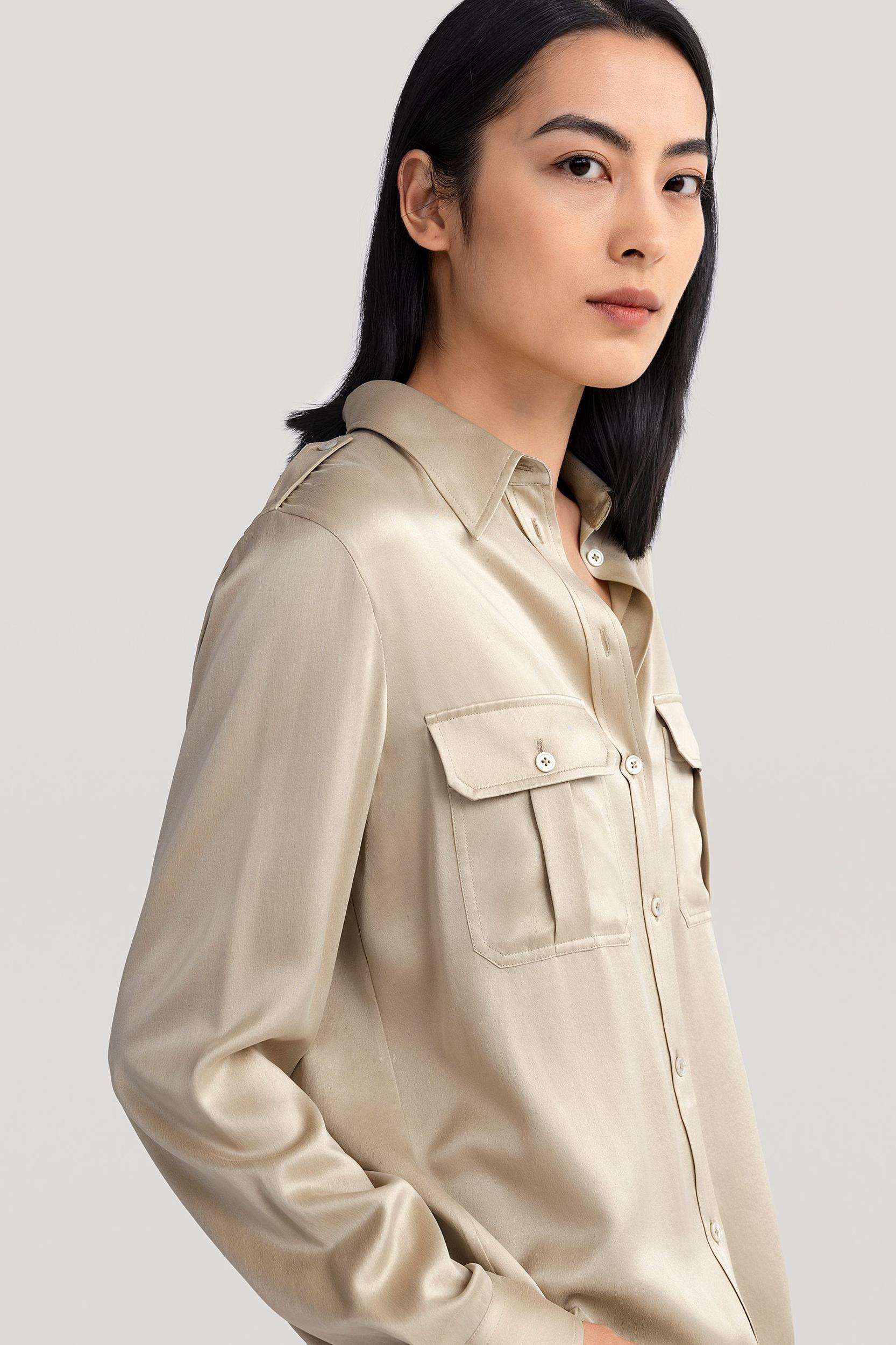 Sandwashed Silk Shirt With Epaulettes Product Image