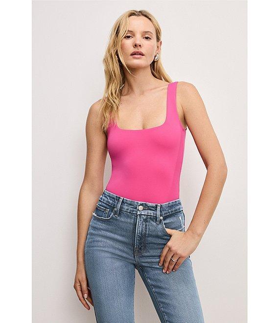 Good American Scuba Knit Modern Square Neck Sleeveless Wide Strap Tank Bodysuit Product Image