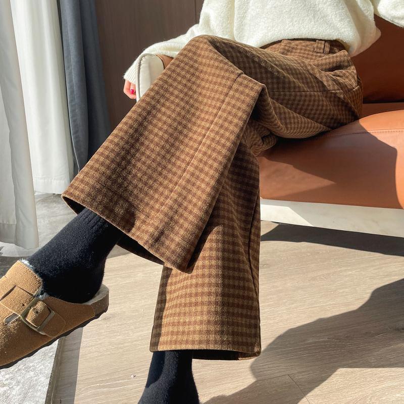 High Waist Gingham Wide Leg Pants / Belt / Set (Various Designs) Product Image