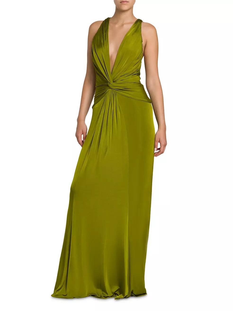 Fluid Knitted Stretch Jersey V-Neck Gown Product Image