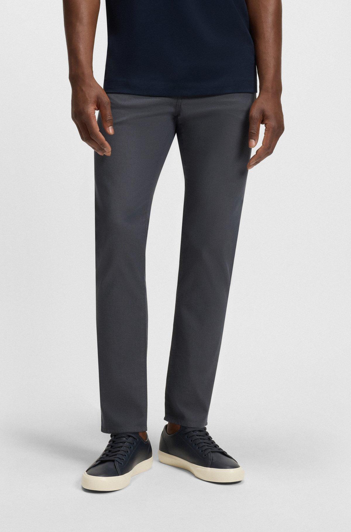 BOSS - Delaware slim-fit trousers in patterned stretch cotton - Dark Blue Product Image