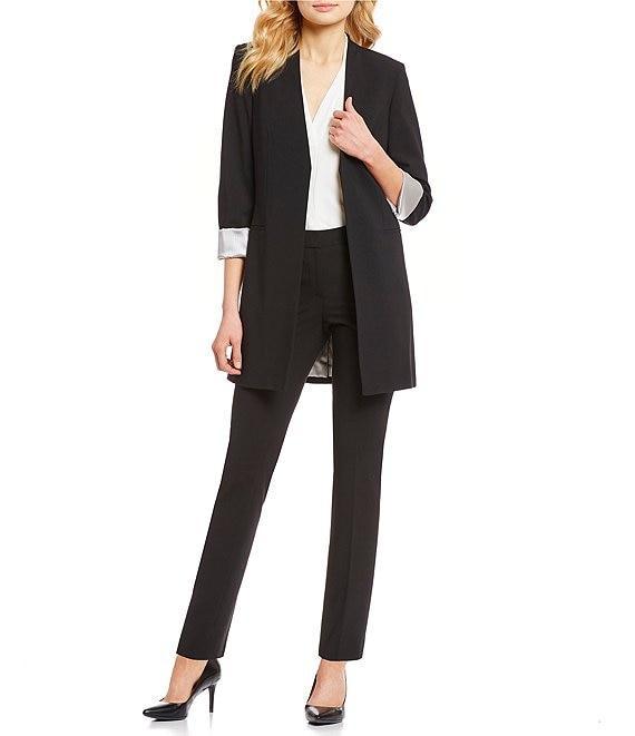Calvin Klein Petite Size Contrast Lining V-Neck Long Roll Sleeve Open Front Jacket Product Image