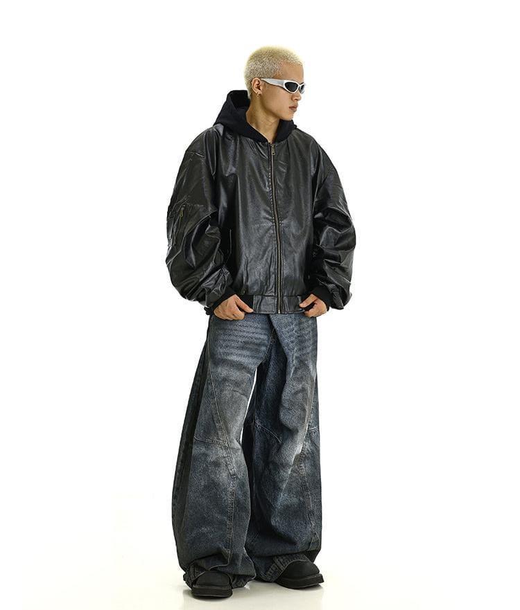 RT No. 11622 BLACK HOODED LEATHER JK Product Image