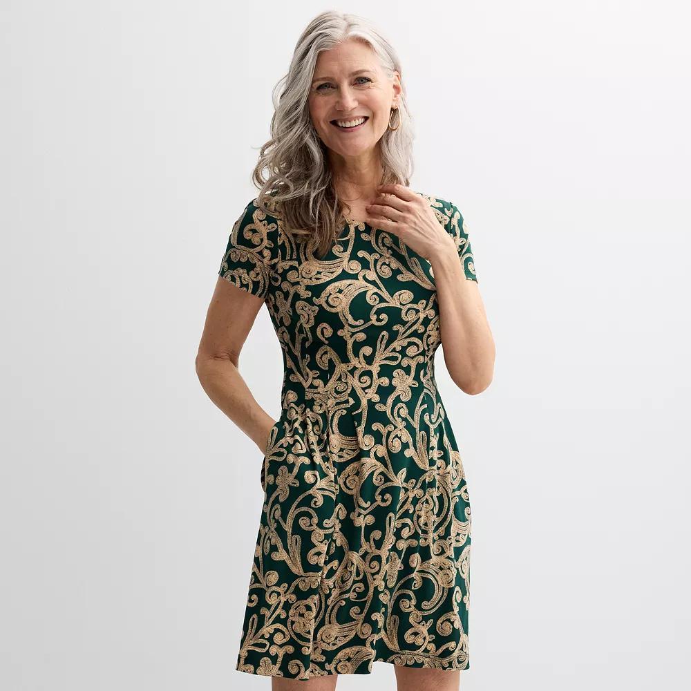 Women's Connected Apparel Print Dress with Pockets, Size: 10, Green Product Image