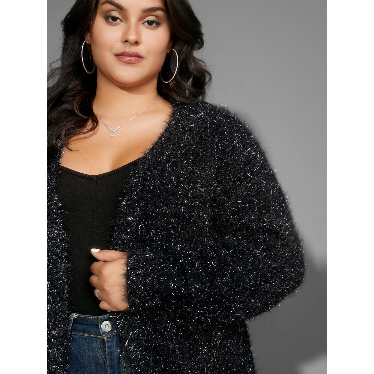Plus Size Luxe Fluffy Open Front Cardigan Black Women Cocktail Loose Long Sleeve Party Cardigans BloomChic 10/M Product Image