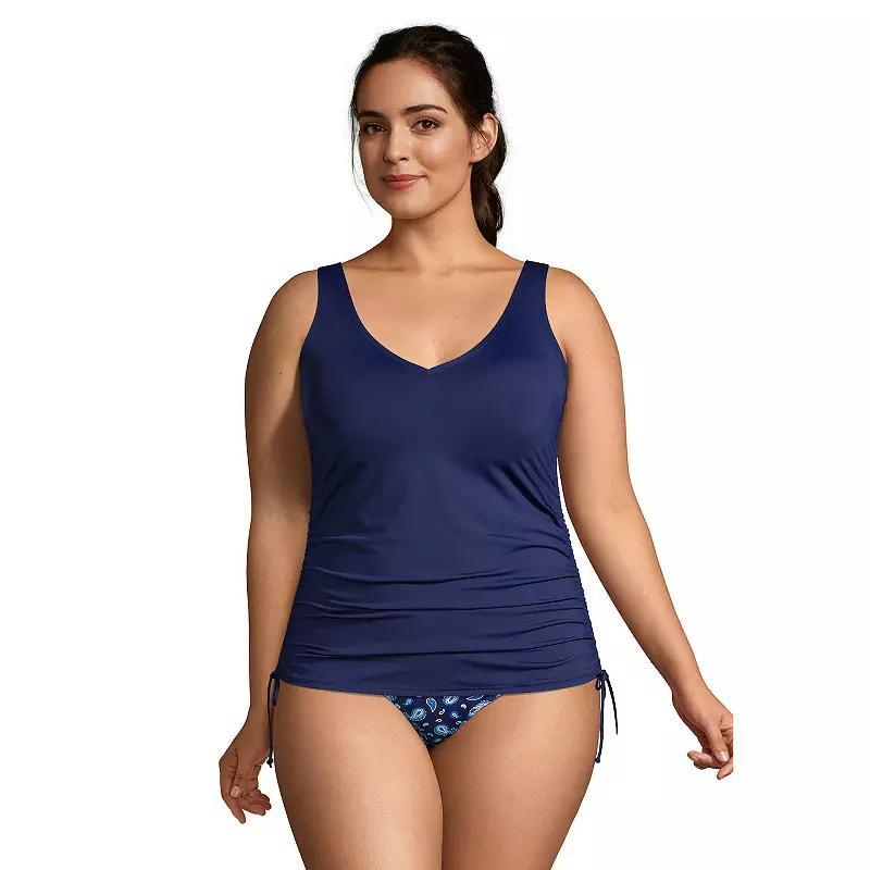 Womens Lands End Ruched UPF 50 Underwire DD-Cup Tankini Swim Top Deep Blue Product Image