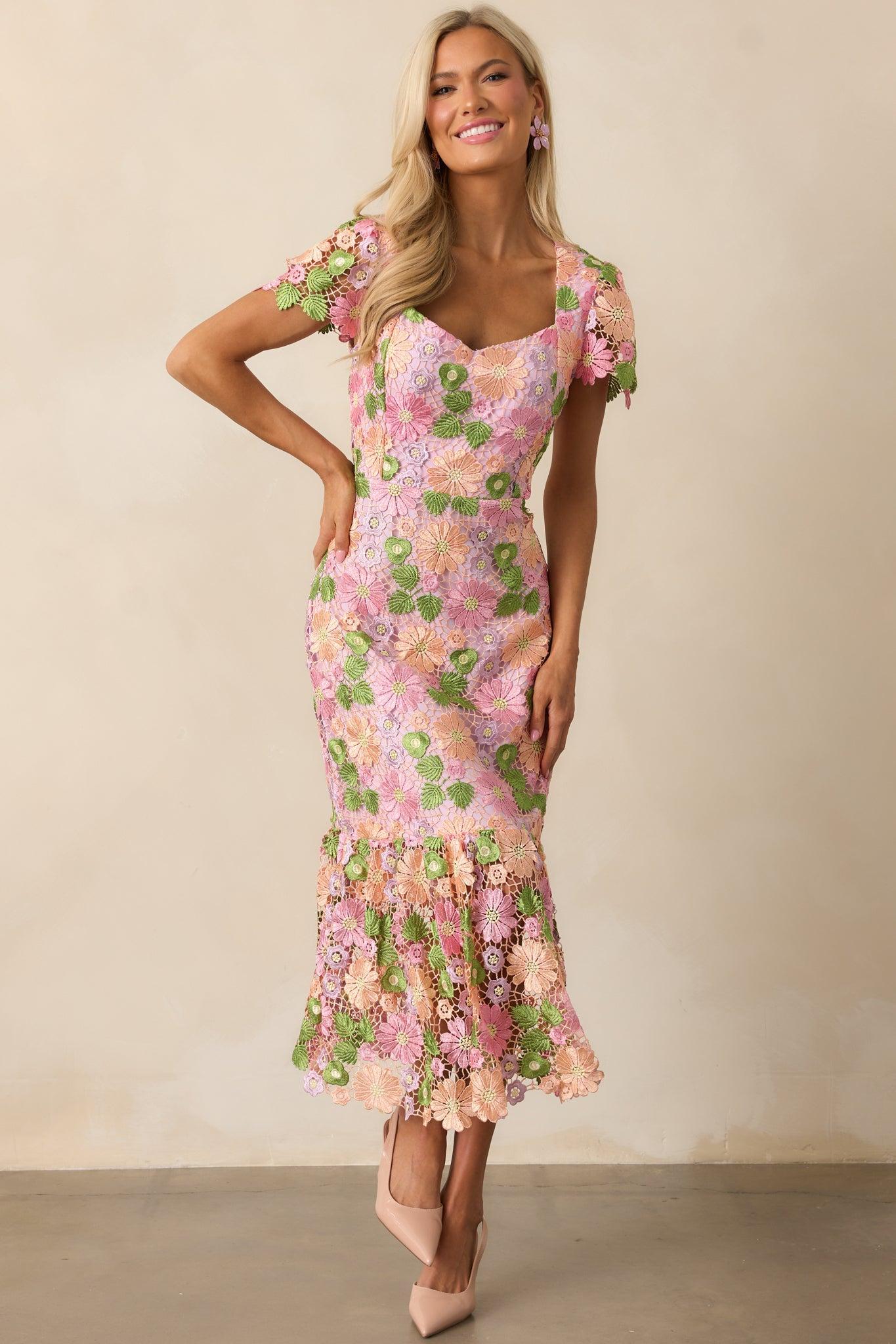 My Debut Lavender Embroidered Floral Midi Dress Product Image