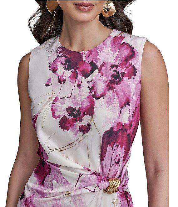 Donna Karan Floral Print Crew Neck Cap Sleeve Wrap Front Midi Dress Product Image