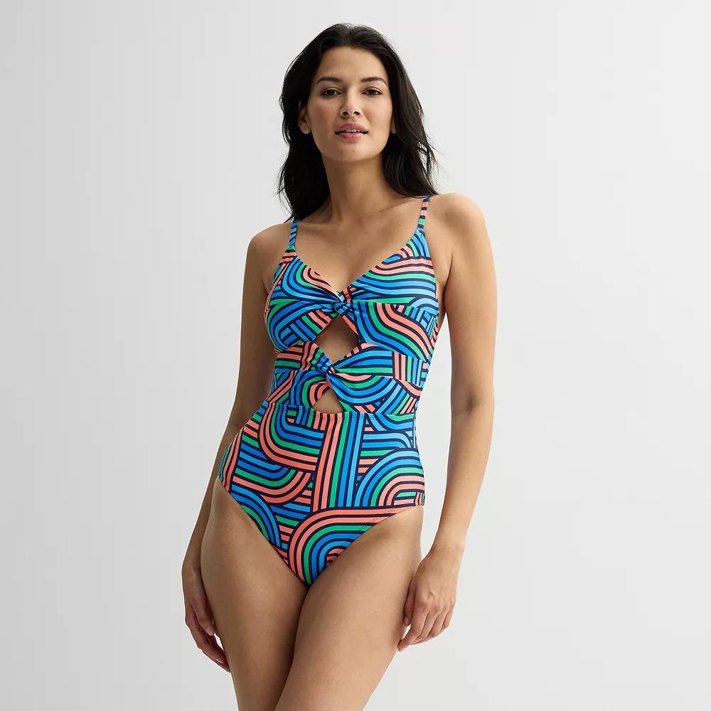 Women's Freshwater Twist Cut Out One-Piece Swimsuit, Size: XS, Regata Stripe Product Image