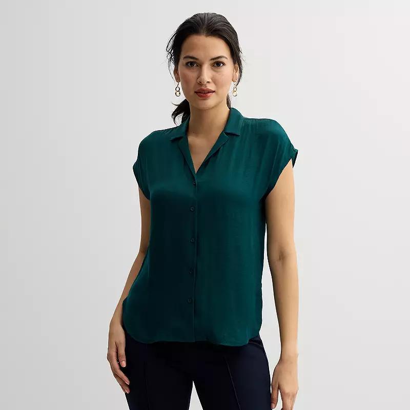 Women's Nine West Short Sleeve Easy Lapel Shirt, Size: Medium, Daisy Dew Product Image