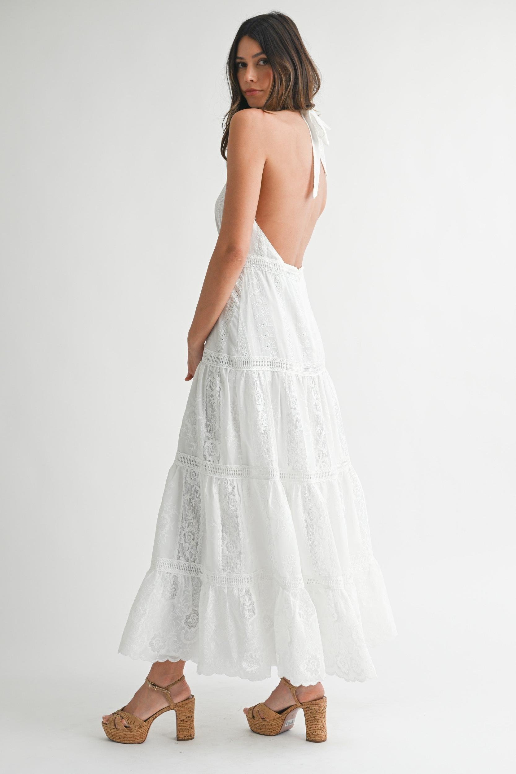 Maura White Embroidered Halter Maxi Dress Product Image
