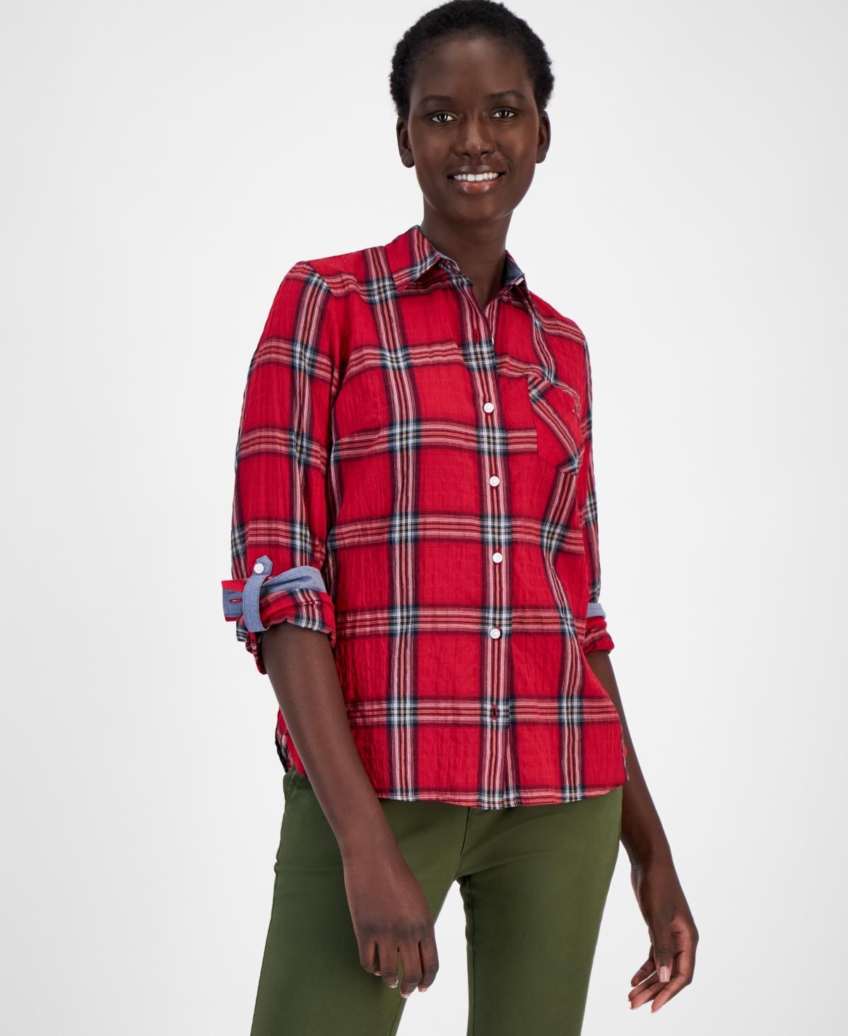 Tommy Hilfiger Womens Plaid Crinkle Utility Shirt Product Image