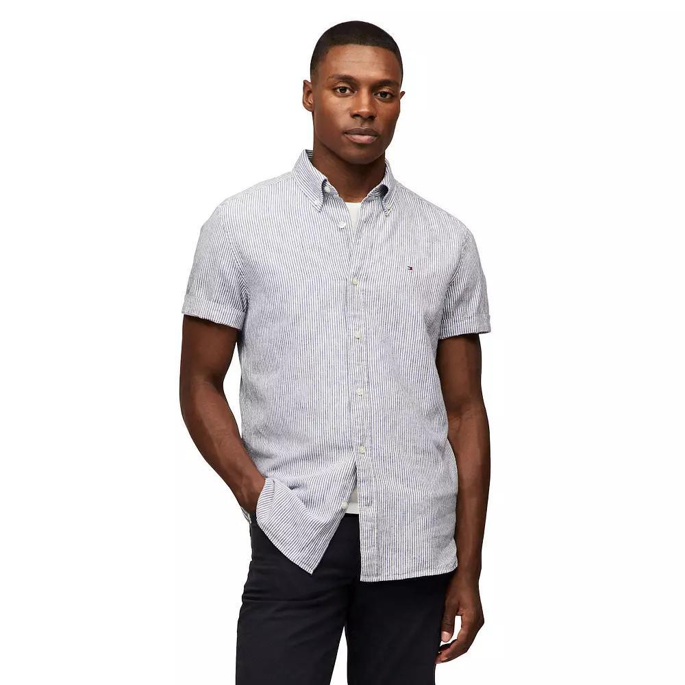 Men's Tommy Hilfiger Short Sleeve Printed Shirt, Size: XL, Blue Stripe Product Image