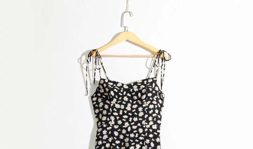 Spaghetti Strap Floral Print Slit Midi A-Line Dress Product Image