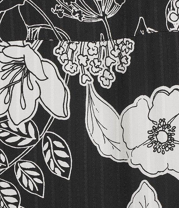 Allison Daley Petite Floral Slope Border Print 3/4 Sleeve Y-Neck Blouse Product Image
