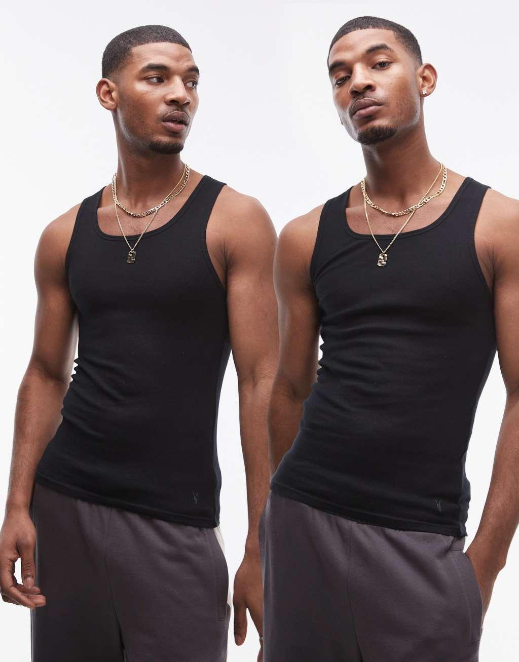 AllSaints 2-pack ribbed tank top in black Product Image