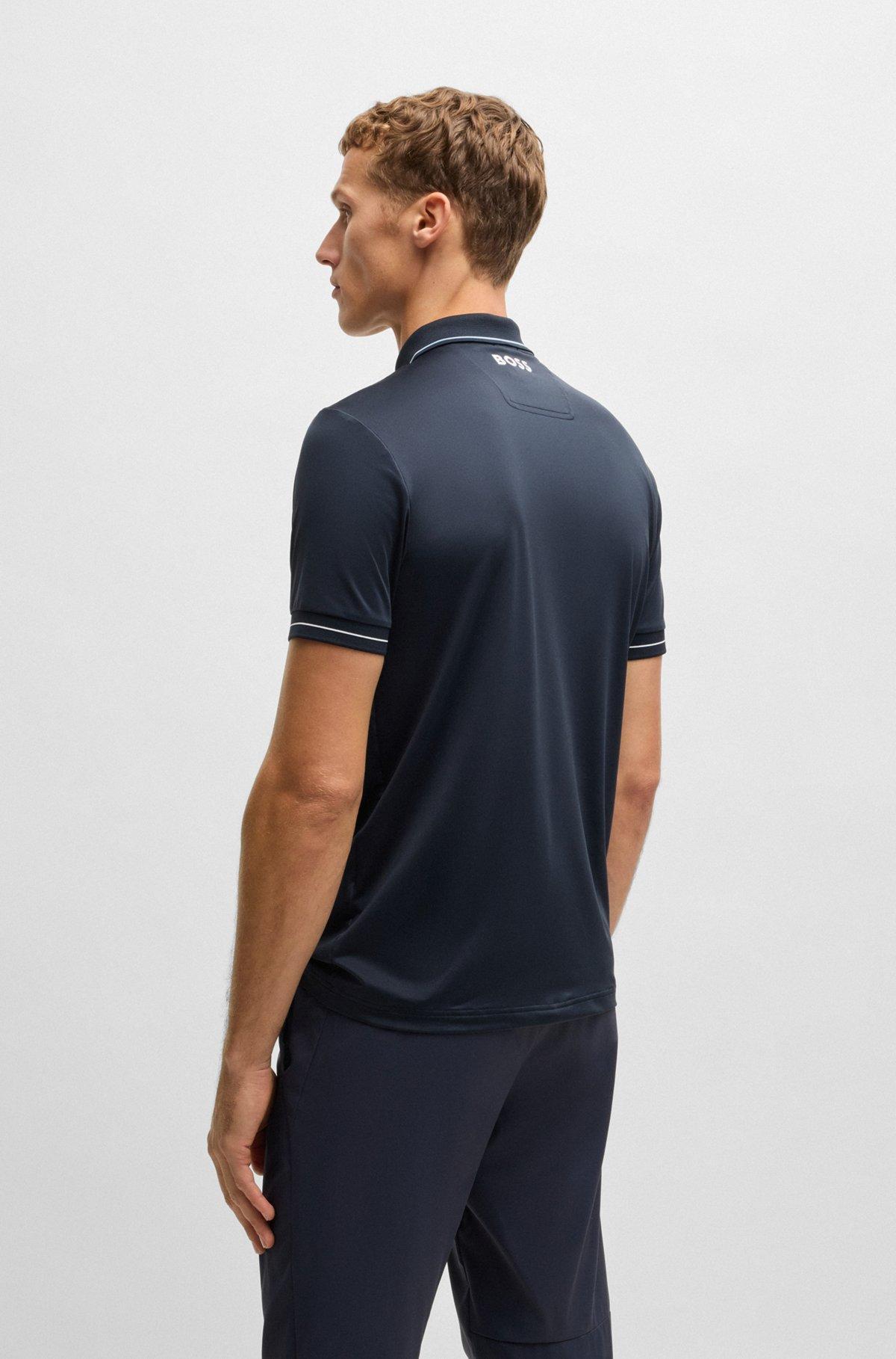 BOSS - Slim-fit polo shirt with contrast logos - Dark Blue Product Image