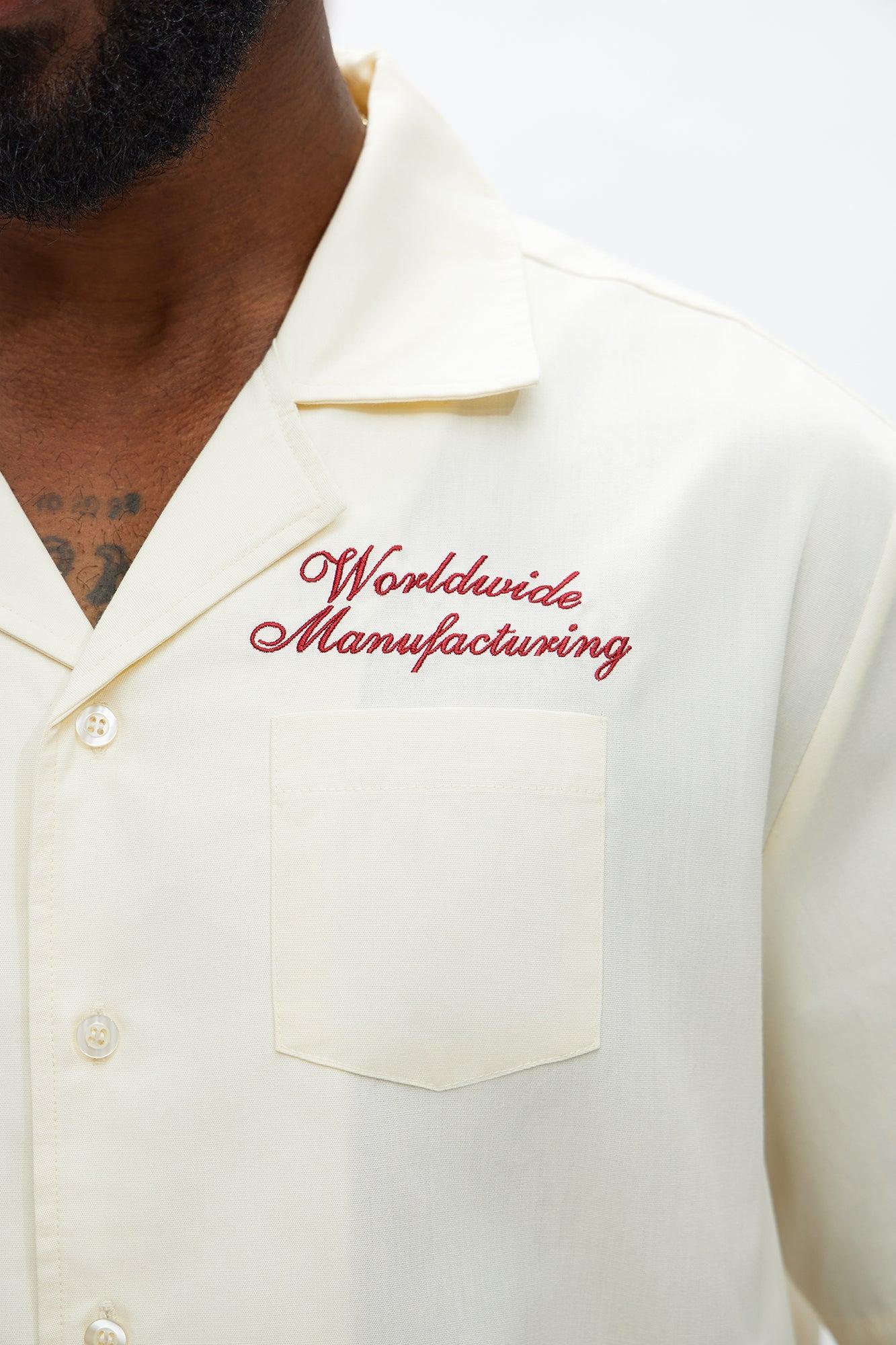 Cropped Worldwide Manufacturing Button Up Shirt - Cream Male Product Image