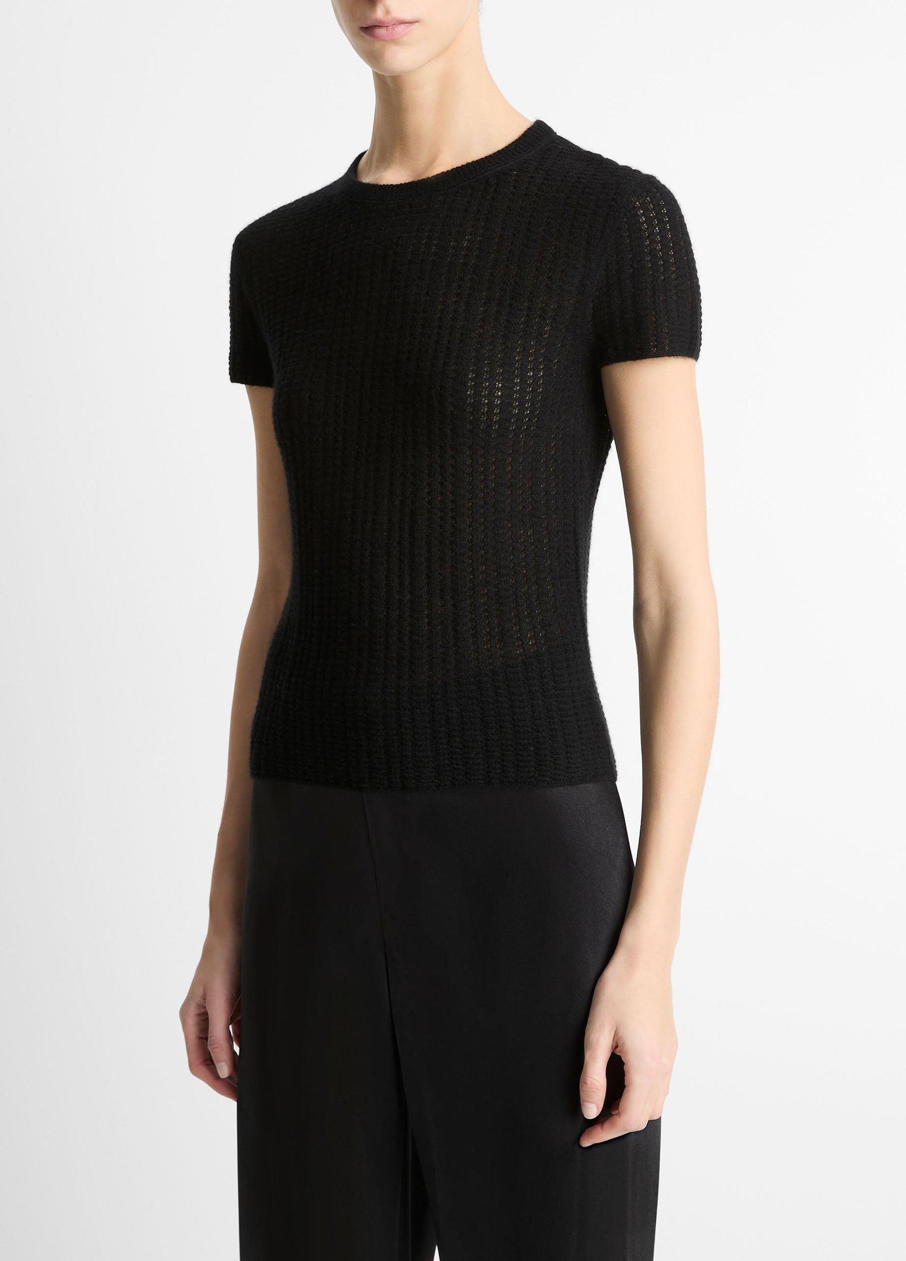 Waffle-Knit Cashmere-Silk Short-Sleeve Sweater Product Image