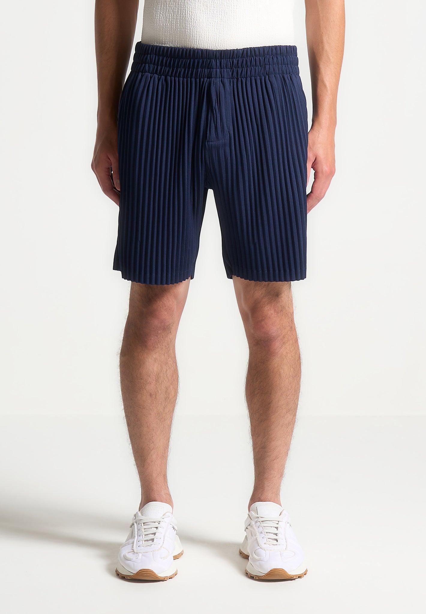 Pleated Shorts - Navy Male Product Image