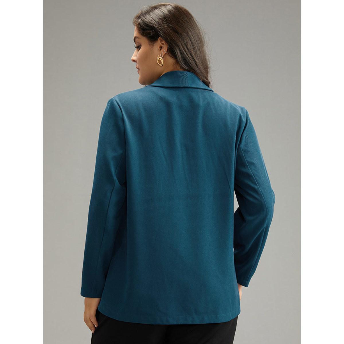 Plus Size Lapel Collar Pocket Blazer Cyan Women Work Plain Plain Sleeve Long Sleeve Suit Collar 14-16/1X Pocket At the Office Blazers BloomChic Product Image