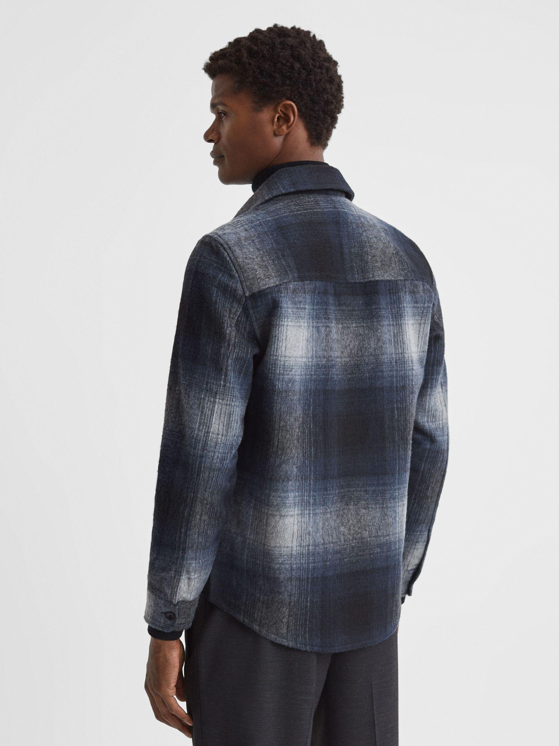 Wool Blend Check Overshirt in Blue Multi Product Image