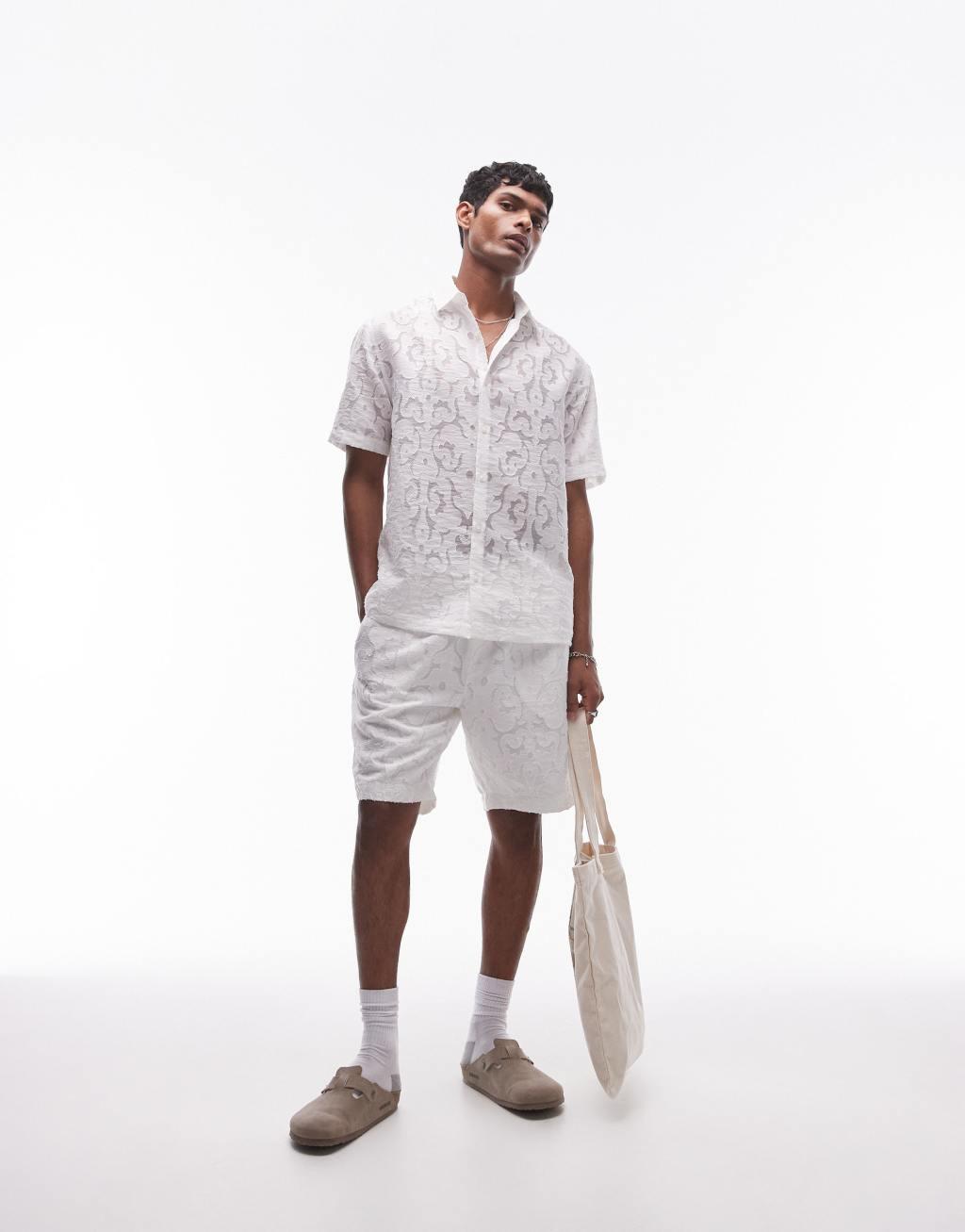 Topman short sleeve premium burn out shirt in ivory Product Image