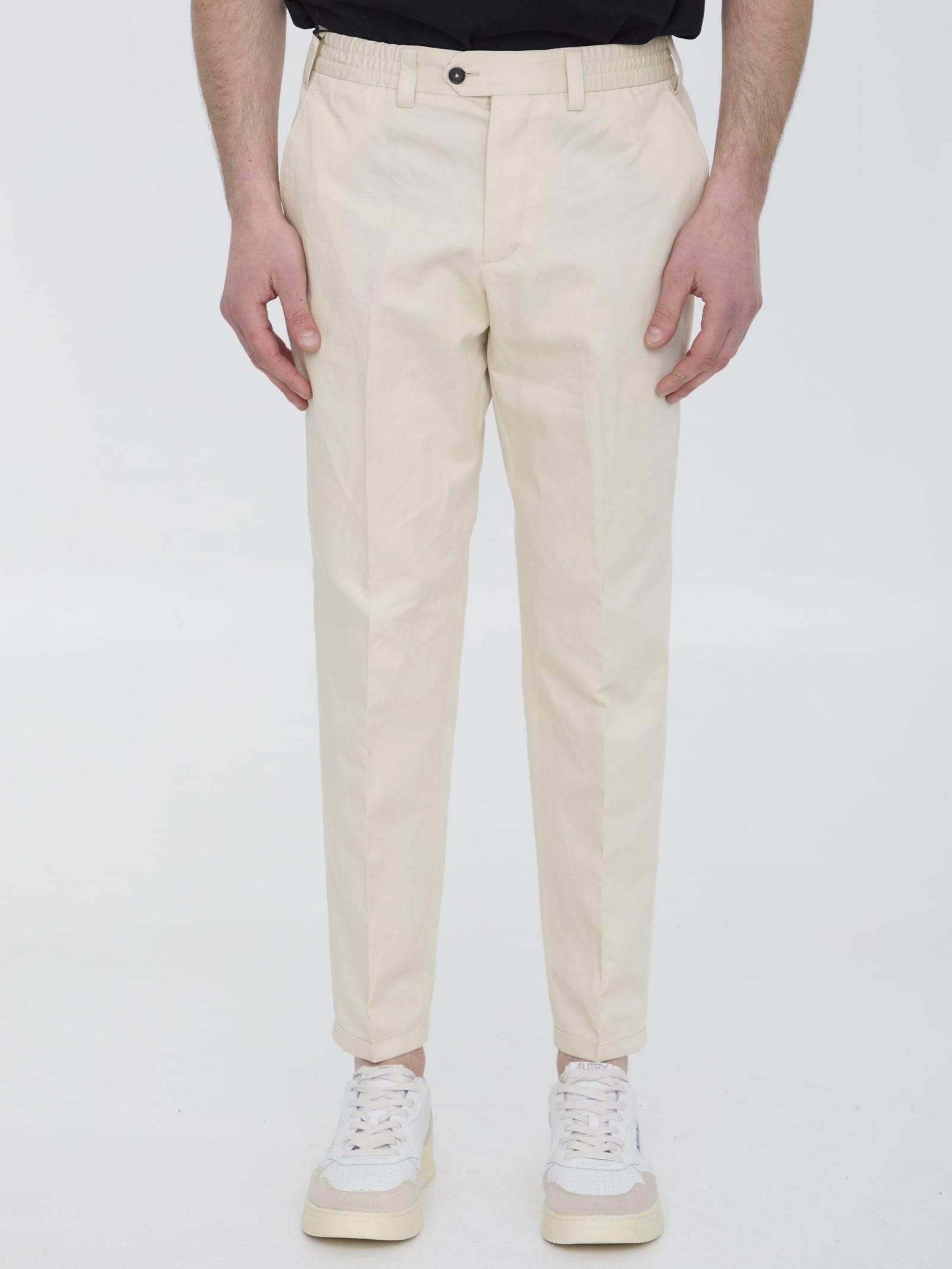 PT TORINO Cotton And Linen Trousers In Cream Product Image