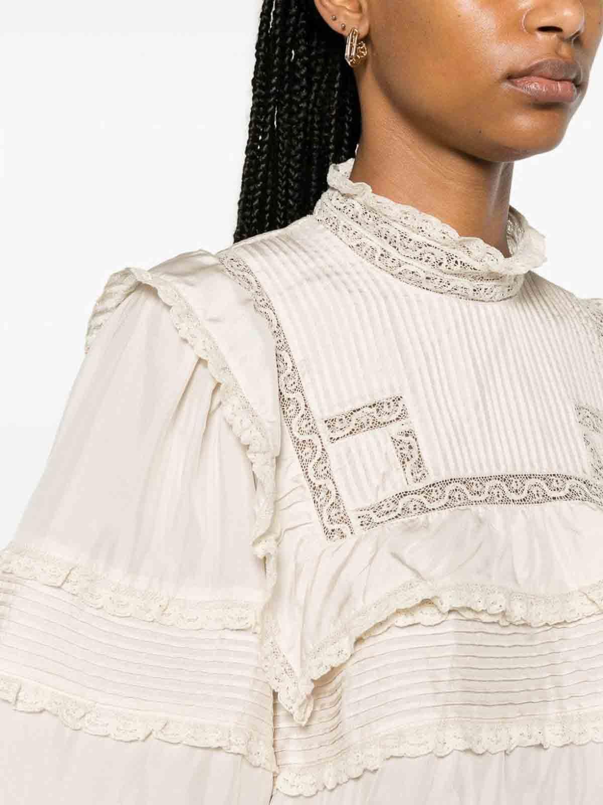 ISABEL MARANT Zalmara Lace-trim Silk Blouse In White Product Image