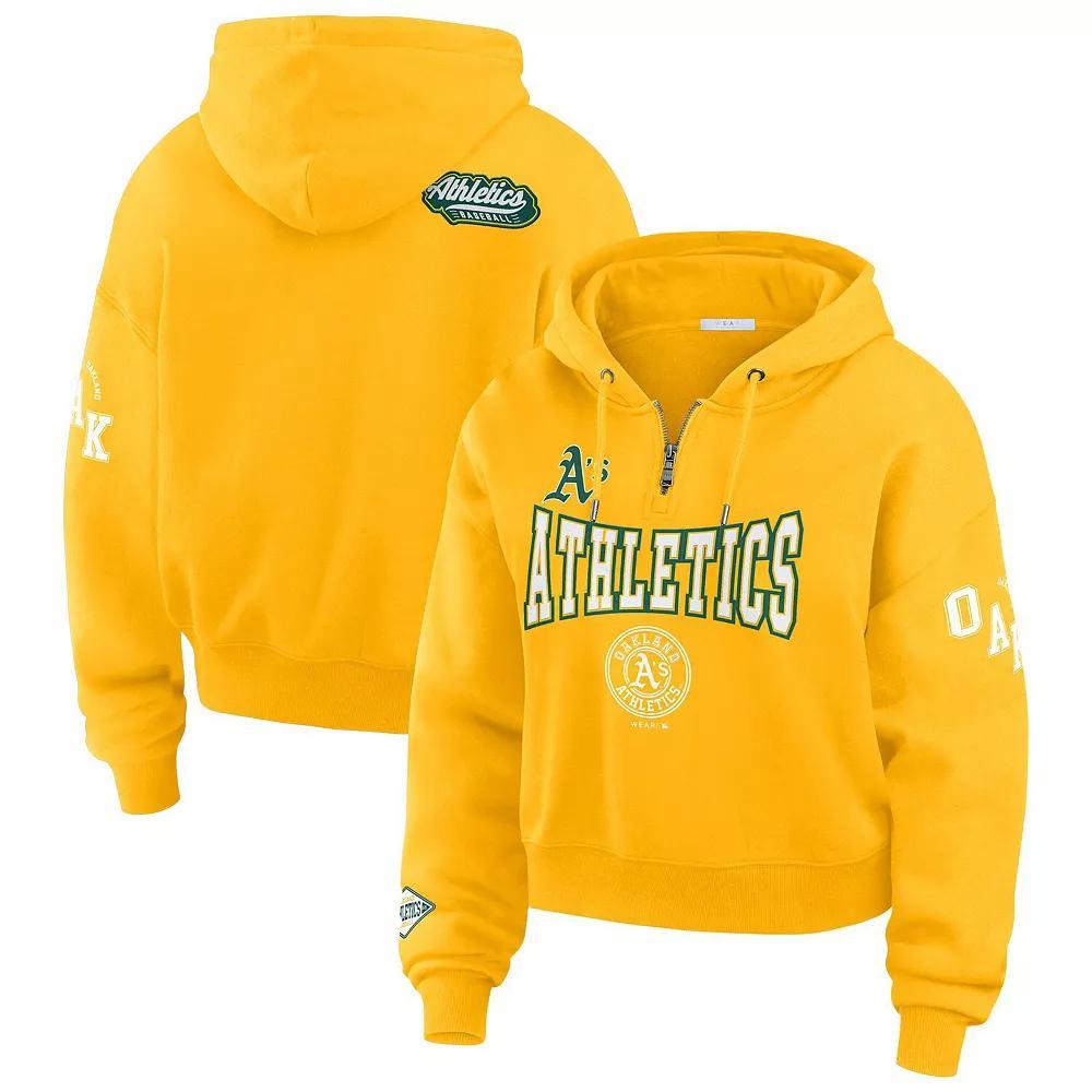 Women's WEAR by Erin Andrews Gold Oakland Athletics  Patch Quarter-Zip Hoodie, Size: Small Product Image