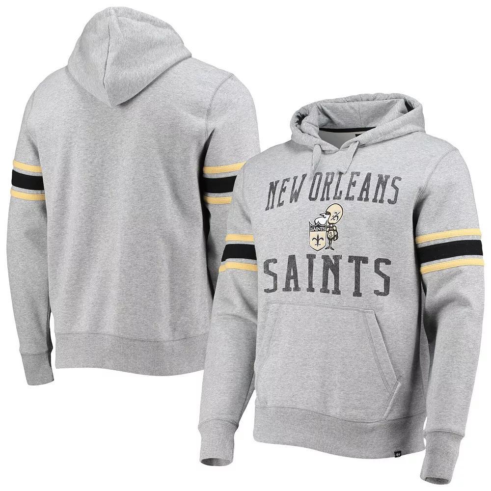 Men's '47 Heathered Gray New Orleans Saints Double Block Throwback Pullover Hoodie, Size: 2XL, Grey Product Image