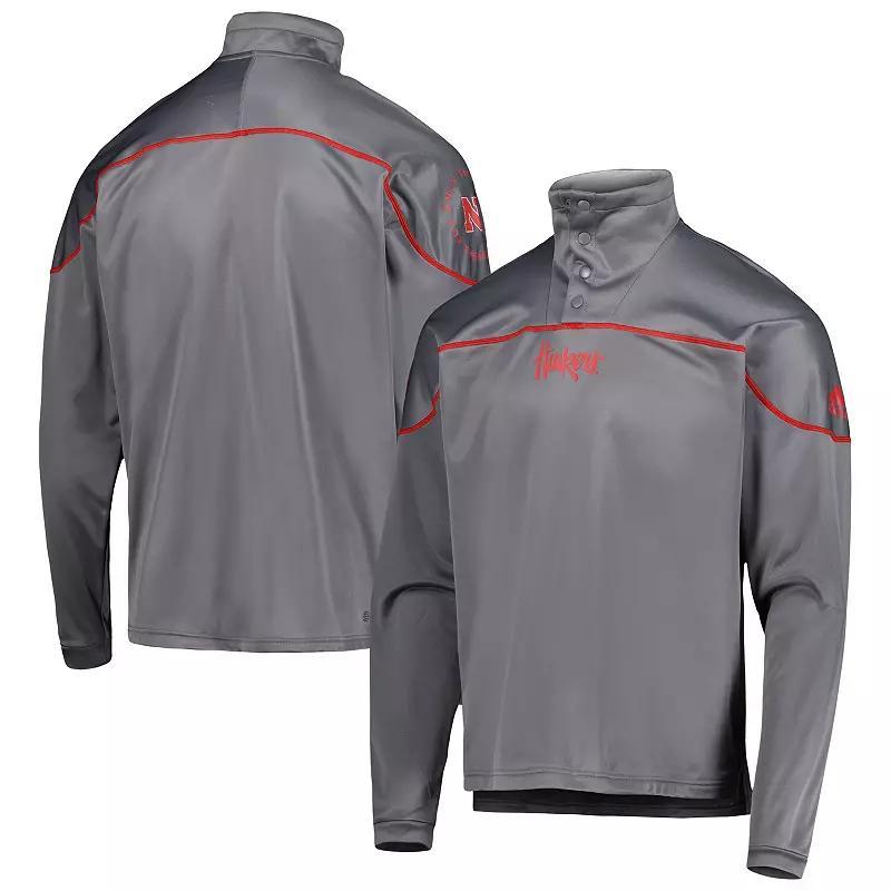 Men's adidas Gray Nebraska Huskers AEROREADY Knit Quarter-Snap Jacket, Size: Large, Grey Product Image