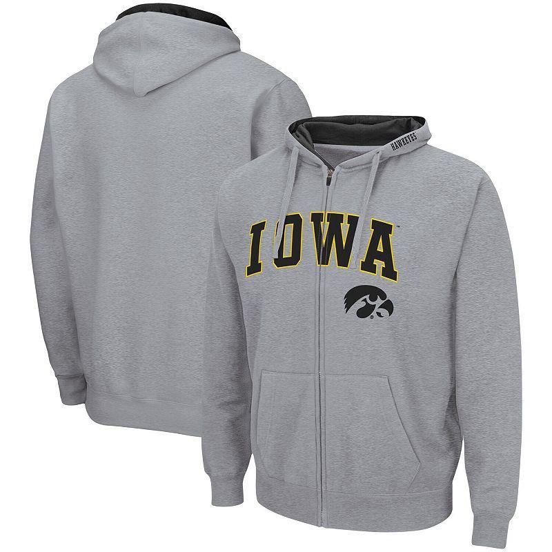 Men's Colosseum Heathered Gray Iowa Hawkeyes Arch & Logo 3.0 Full-Zip Hoodie, Size: Large, Grey Product Image