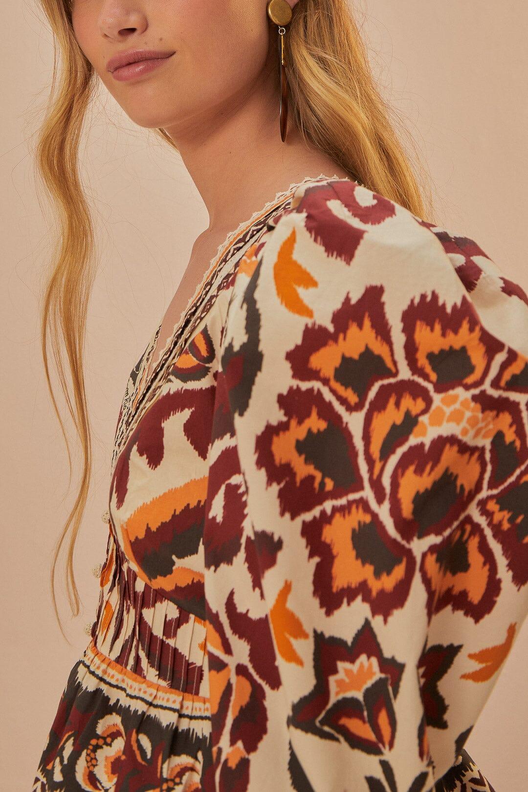 Cream Toucans Scarf Puff Sleeve Blouse, TOUCANS SCARF CREAM / XL Product Image