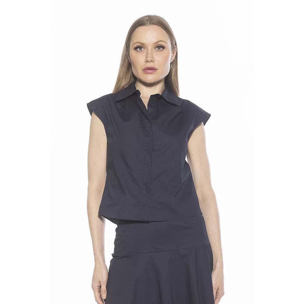 Women's ALEXIA ADMOR Juniper Sleeveless Button Down Cotton Shirt, Size: 10, Blue Product Image