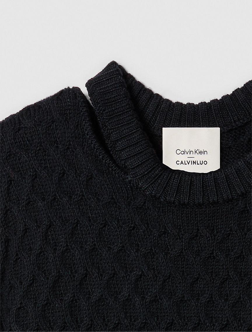 Merino Wool Cable Knit Relaxed Crewneck Sweater Product Image